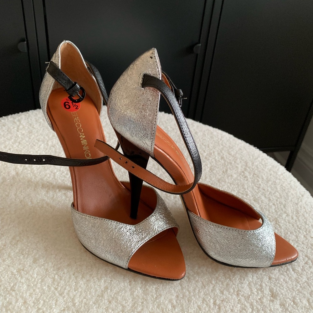 NEW Rebecca Minkoff Silver and Black Heel Sandals